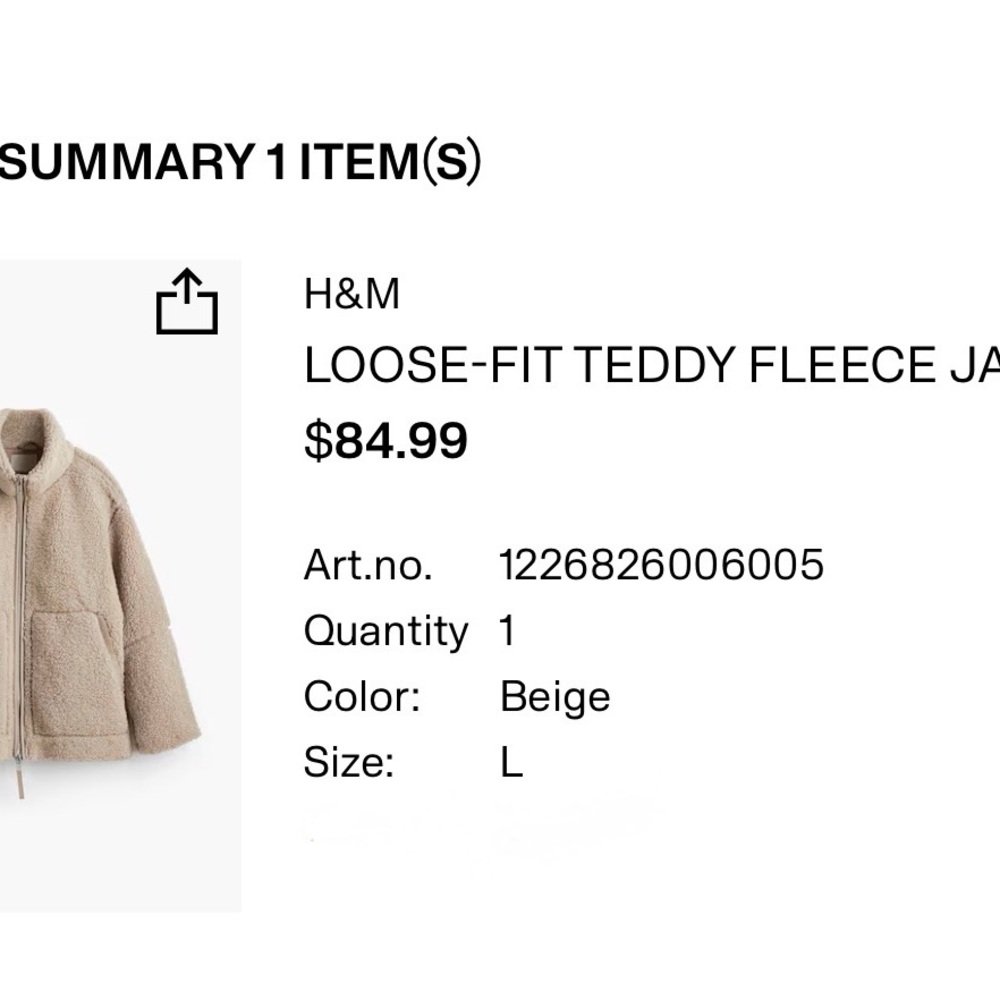 H&M Beige Teddy Fleece Jacket